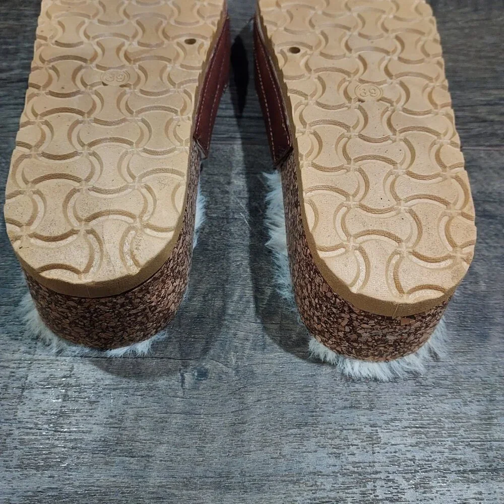 Slip On Sandles Dirty Laundry Women USA 7 Faux Fur Open Toe Buckle Brown - Picture 5 of 7